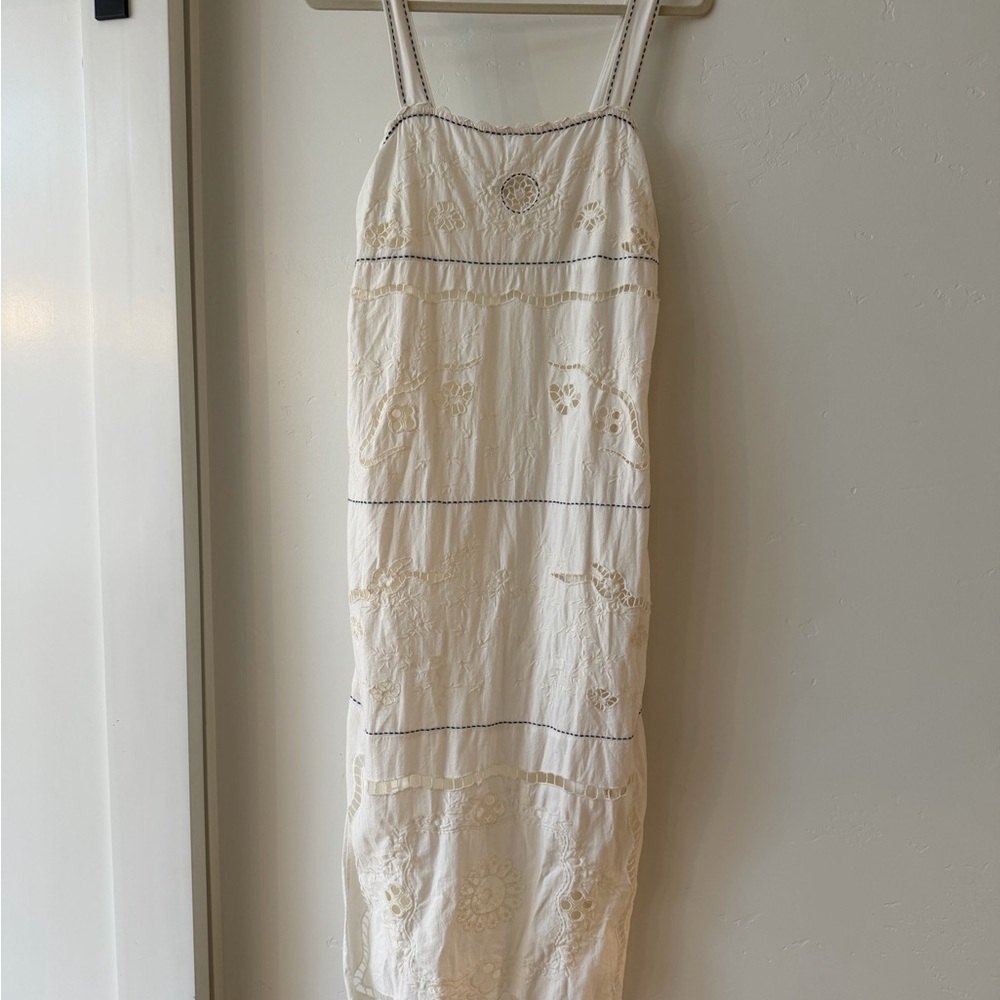 Zara Cream Embroidered Midi Dress
